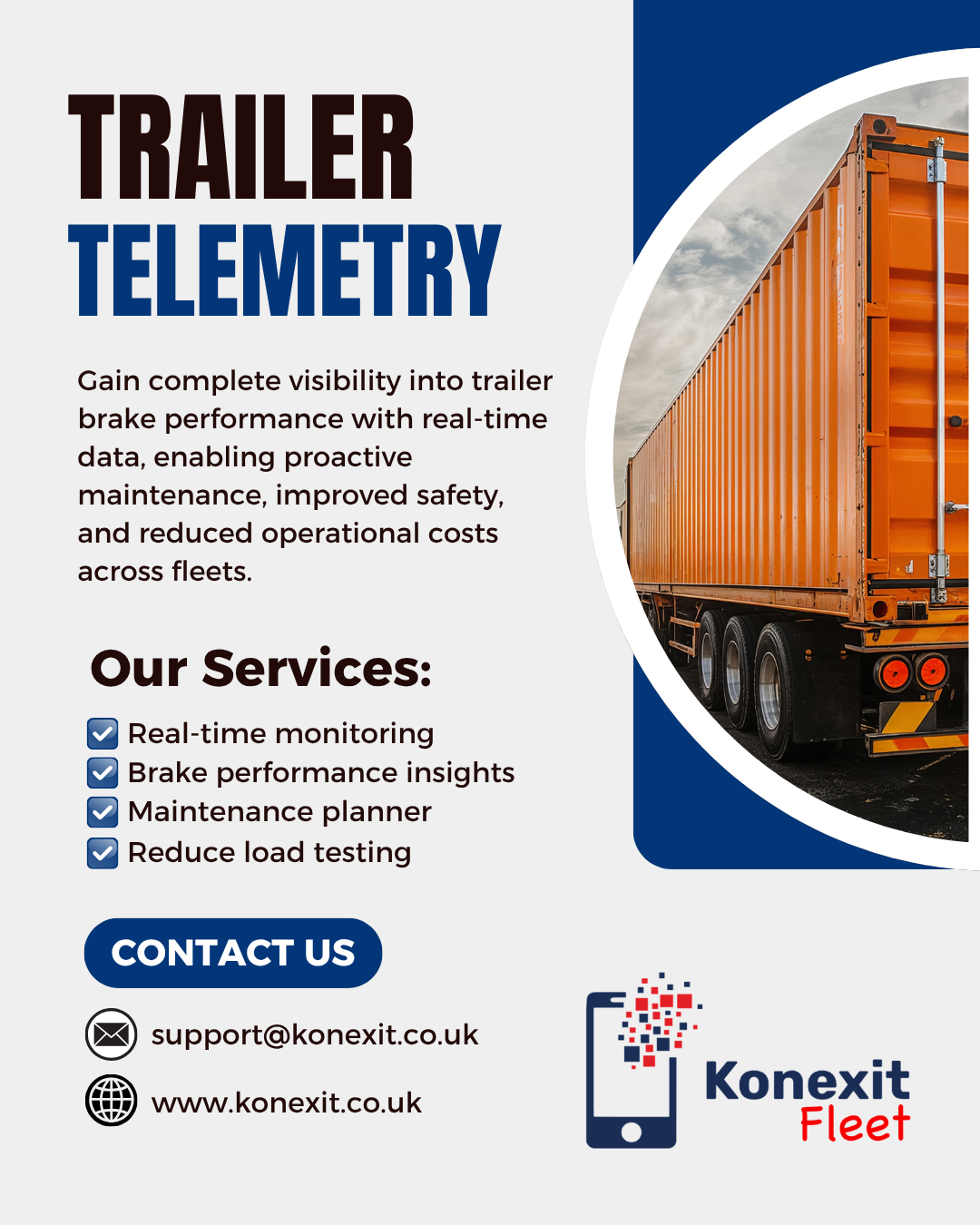 Trailer brake monitoring dashboard showing real-time performance data