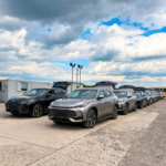 Multiple hybrid MG vehicles awaiting tracking device installation by Konexit Fleet engineers during a large-scale fleet technology deployment in the UK.
